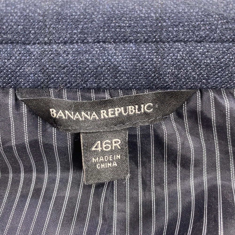 Banana Republic‎ Suit Jacket Mens 46R Blue Tweed Wool Polyester Two Button